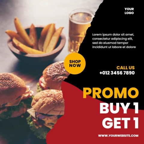 Red And Black Scratches Commercial Restaurant Instagram Post Design Template