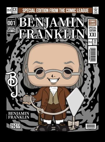 Benjamin franklin personaje de dibujos animados plantilla de diseño de portada de revista