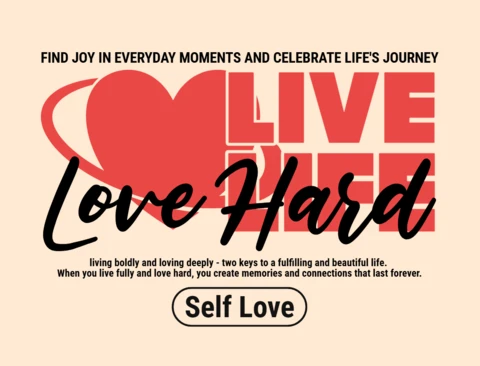 Celebrate Life Red Heart Joy Quote Graphic with Deep Living & Loving Message T-Shirt Design Template