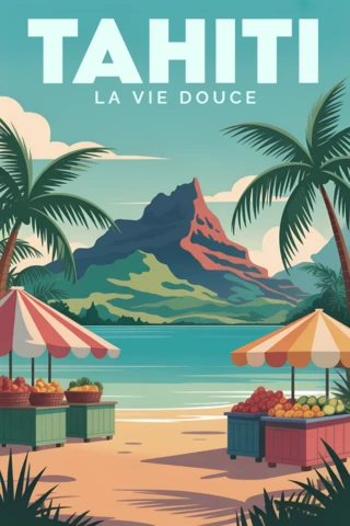 Tahiti Tropical Design Template for Retro Flat Travel Posters