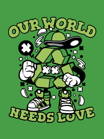 Recyclez notre monde a besoin d'amour avec un modèle de conception de t-shirt de personnage
