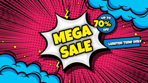 Modelo de design de mega sale pop art para ofertas por tempo limitado
