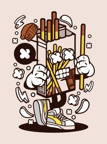 Plantilla de diseño de camiseta de personaje de dibujos animados con palo de chocolate