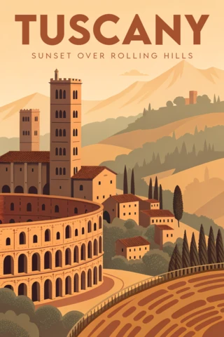 Tuscany Sunset Design Template for Travel Posters