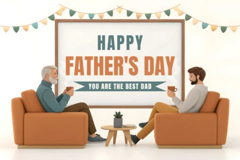 3D Father And Son Illustration for Father's Day Celebration Template
