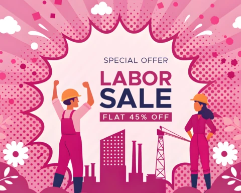 Labor Sale Promotional Template Design - Vibrant Graphic Style with 45% Off Offer