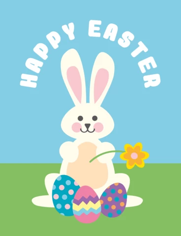 Modello di biglietto di auguri di buona Pasqua per un simpatico coniglio