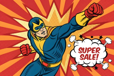 Pop-art superheld ontwerp sjabloon voor promotiefolders