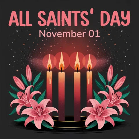 All Saints' Day Candle Design Template for Greeting Cards