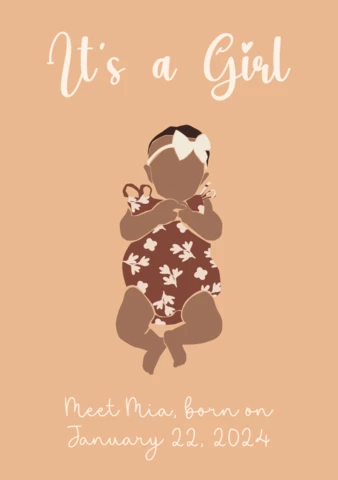 Birth Announcement It's A Girl Printable Flat Aesthetic Card