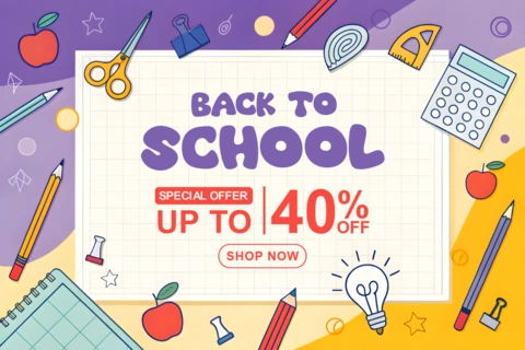 Back to School Design Template with Colorful Stationery Elements for Promotional Flyer