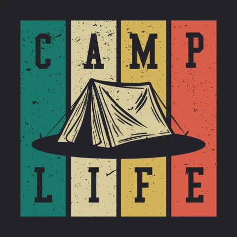 Modèle de conception de t-shirt vintage pour tente de camping