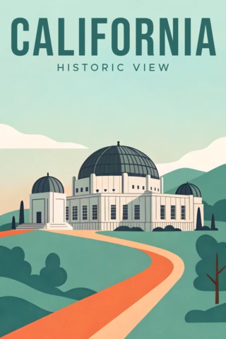 Kalifornijski widok historyczny ilustracja szablon projektu dla plakatów