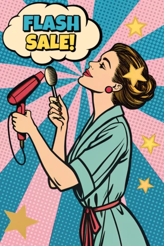 Retro Pop Art Sale Template for Beauty Salon Promotions