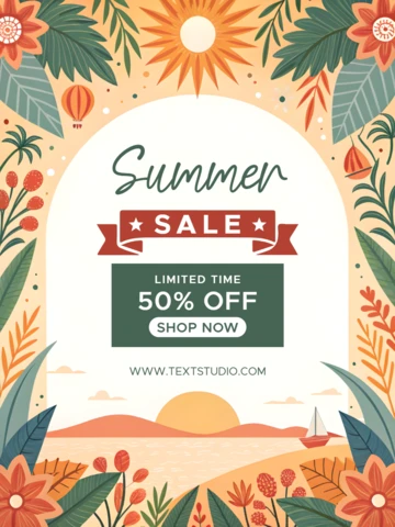 Summer Sale Design Template with Tropical Floral Elements