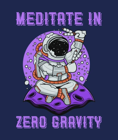 Meditation im Nullschwerkraft-Astronauten mit Räucherwerk, schwebender Pose und kosmischen Zen-Vibes T-Shirt-Designvorlage