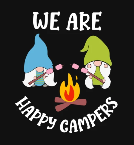 Gnomies kamperen we zijn blij t-shirt ontwerpsjabloon