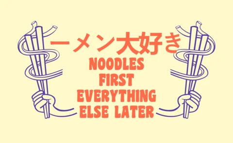Playful Noodle-Themed Design Template with Japanese Typography