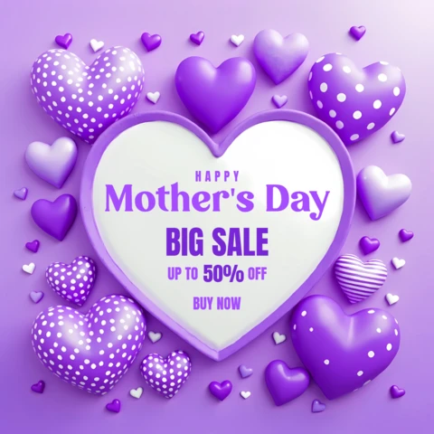 Mother's Day Sale Design Template with 3D Heart Graphics