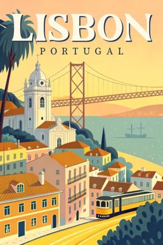 Lissabon Portugal vintage ontwerp sjabloon voor reisposters