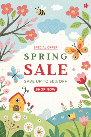 Modelo de design extravagante de venda de primavera para promoções sazonais