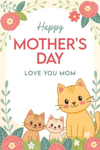 Modelo de cartão editável para o dia das mães com ilustrações de gatos fofos