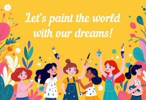多様な子供たちが描く夢のイラストテンプレート