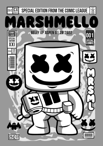 Marshmello personaje de dibujos animados plantilla de diseño de portada de revista