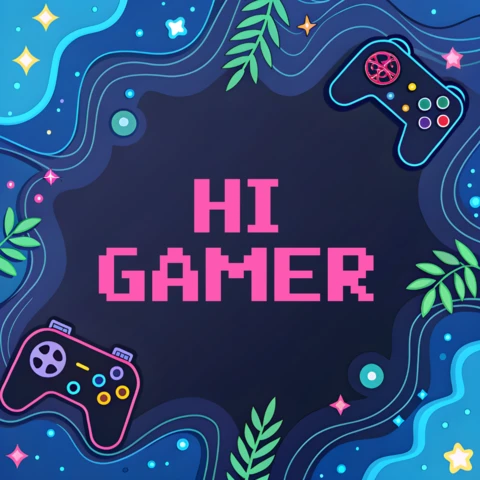 Colorful Gamer Design Template with Controllers and Vibrant Background