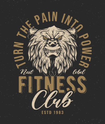 Plantilla de diseño de camiseta de club de fitness con cabeza de oso