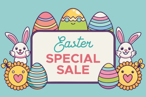 Plantilla de diseño de venta de Pascua: estilo de dibujos animados lindo y colorido
