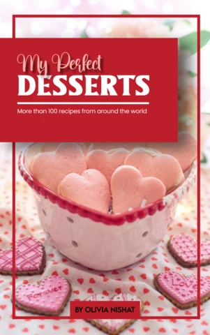 Diseño de portada de libro de recetas de postres clásicos en rojo y rosa