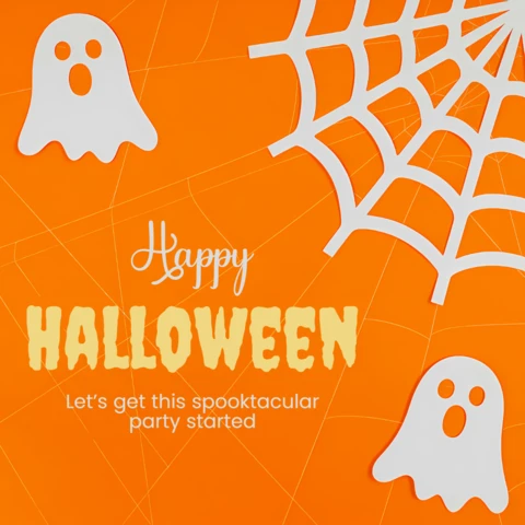 Plantilla de diseño de fiesta de Halloween con fantasmas espeluznantes para tarjetas de felicitación