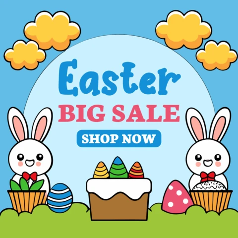 Easter Sale Design Template – Cute Cartoon Style with Bunnies and Eggs