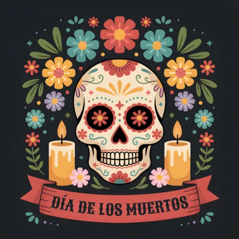 Dia De Los Muertos Skull Design Template for T-Shirt