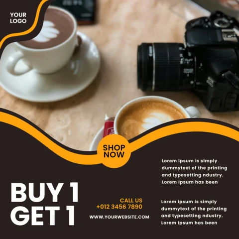 Modelo de design de postagem de instagram de venda de café compre 1 e leve 1