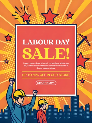 Labour Day Sale Promotional Design Template in Retro Comic Style
