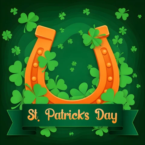 St Patrick's Day Horseshoe Design Template for Festive Greeting Cards
