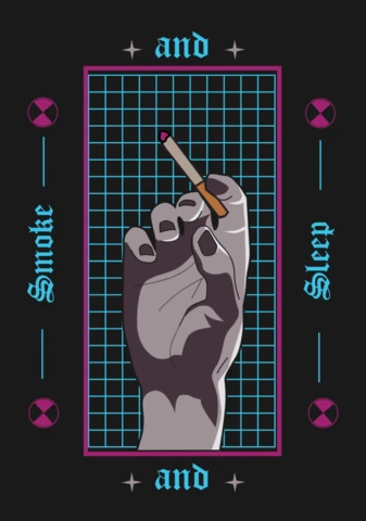 Plantilla de diseño retro de mano sosteniendo un cigarrillo para ropa