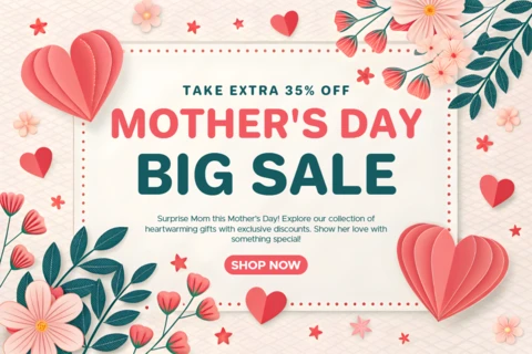 Plantilla de venta editable para el día de la madre con diseño floral y de corazones