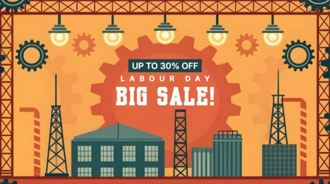 Retro Industrial Design Template for Labour Day Big Sale – Editable Promotional Graphics