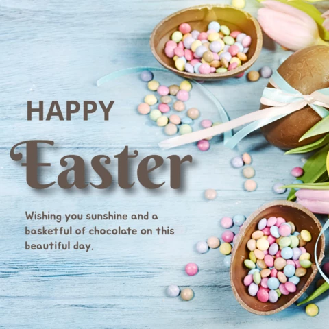 Post instagram di buona pasqua semplice blu e grigio morbido