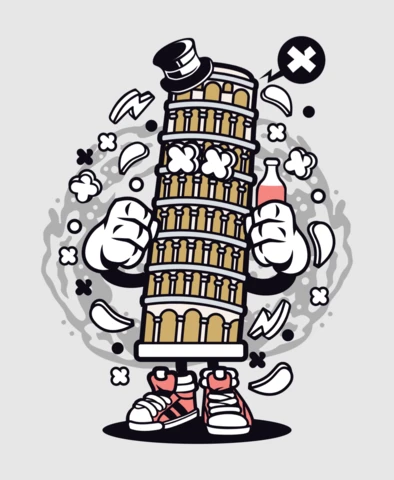 Italia torre de pisa plantilla de diseño de personajes de dibujos animados