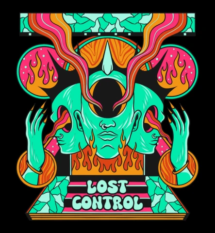 Lost Control Psychedelic Faces & Chaos Art T-Shirt Design Template
