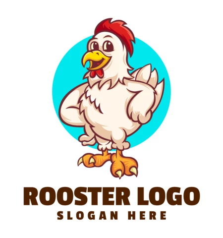 Modèle de conception de logo de dessin animé de coq