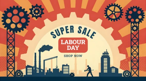 Modelo de design de venda industrial retrô para promoções do dia do trabalho