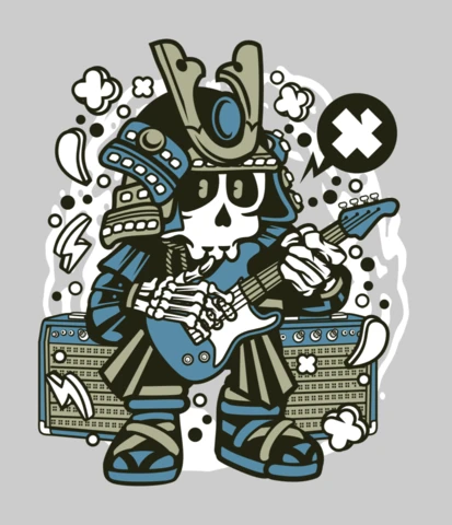 Samurai Rock Star Cartoon Character Poster Design Template