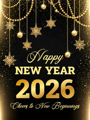 Elegant New Year Celebration Template with Gold Stars and Festive Design for Greeting Cards