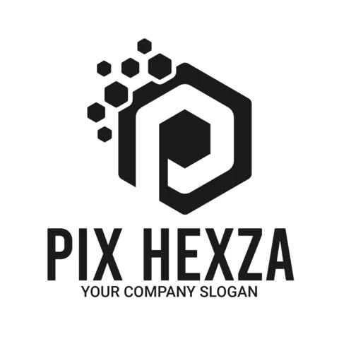 Modello di logo con esagono pixel