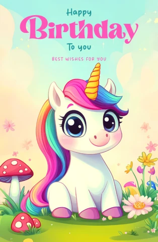 Plantilla editable de diseño de tarjeta de cumpleaños de unicornio para niños